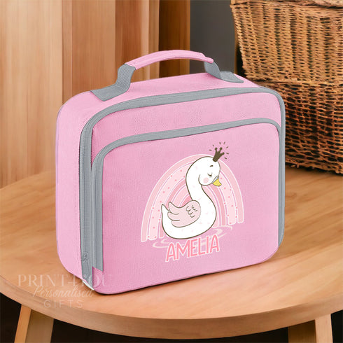 Princess Swan Personalised Lunch Cooler Bag with Separate Front Zip Compartment, Fully Insulated